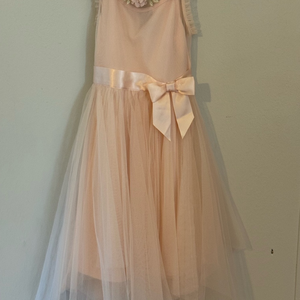 Zunie Kids Formal Dress in Peach with Bow